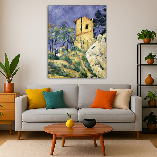 Paul Cézanne - The House with Cracked Walls Giclée canvas print displayed in a modern living room interior