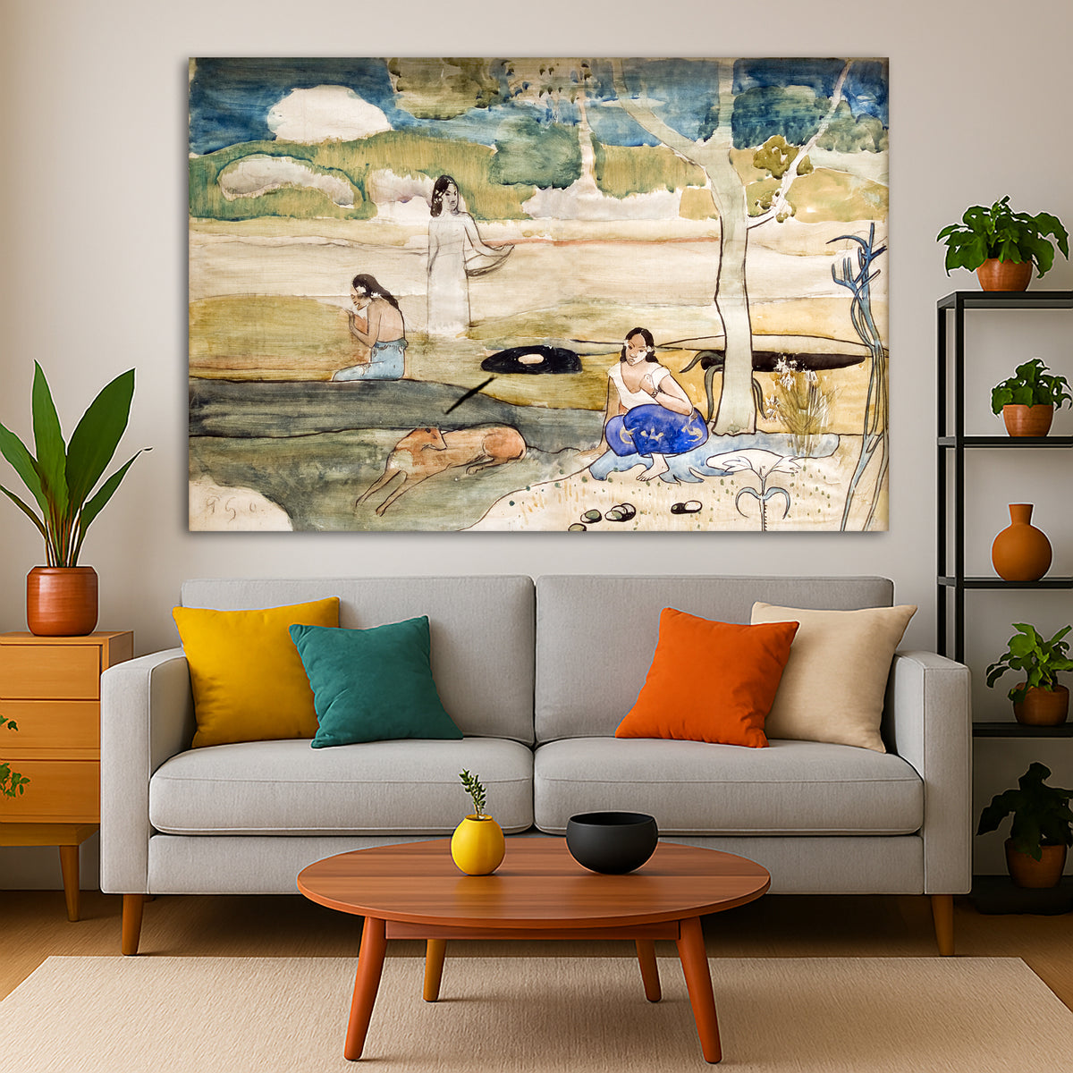 Paul Gauguin - Tahitian Study Giclée canvas print displayed in a modern living room interior