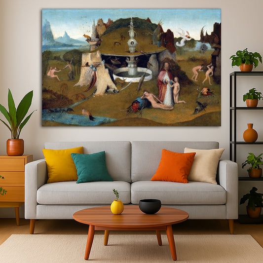 Hieronymus Bosch - Paradise Giclée canvas print displayed in a modern living room interior