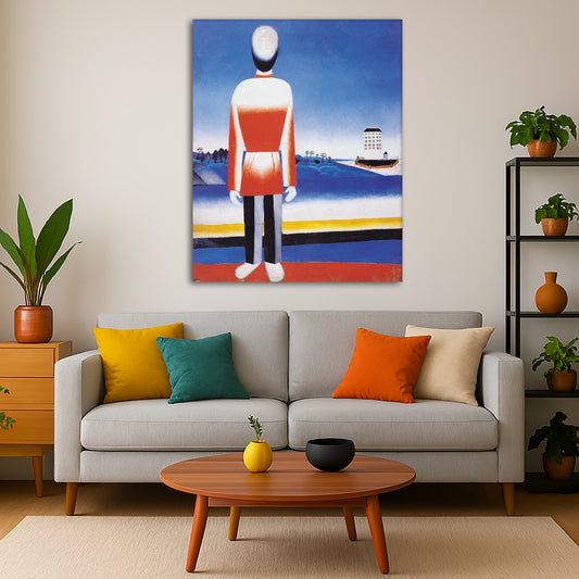 Kazimir Malevich - Man in Suprematist Giclée canvas print displayed in a modern living room interior