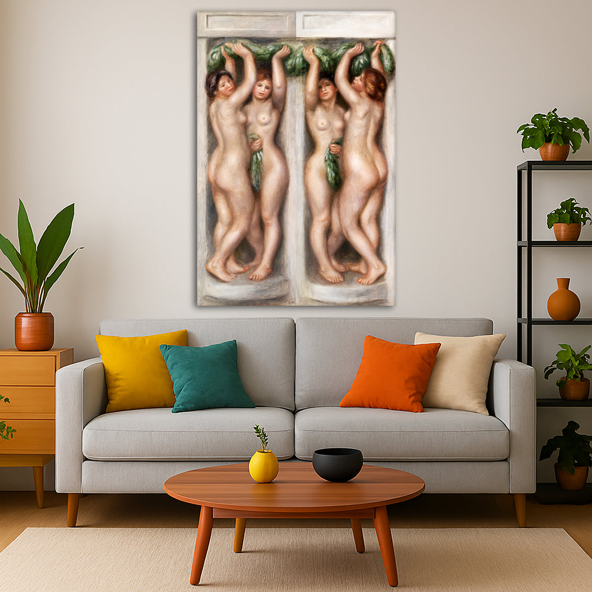 Pierre-Auguste Renoir - Caryatids Giclée canvas print displayed in a modern living room interior