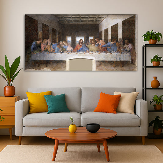 Leonardo Da Vinci - The Last Supper Giclée canvas print displayed in a modern living room interior