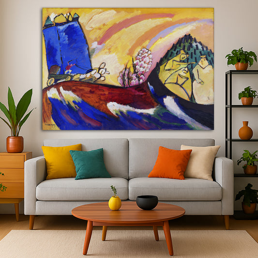 Wassily Kandinsky - Painting with Troika Giclée canvas print displayed in a modern living room interior
