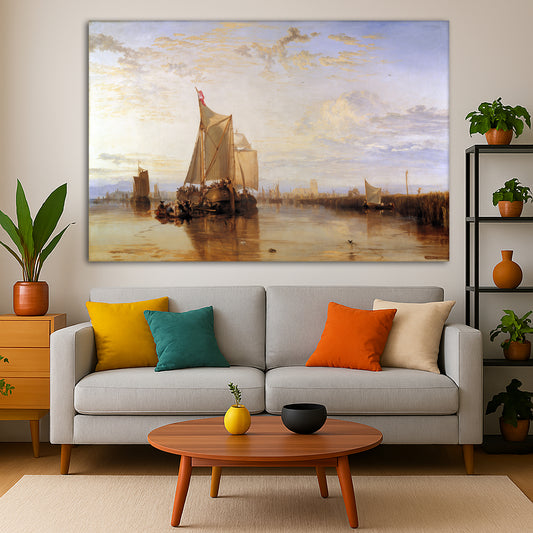William Turner - The Dort Packet Boat Giclée canvas print displayed in a modern living room interior