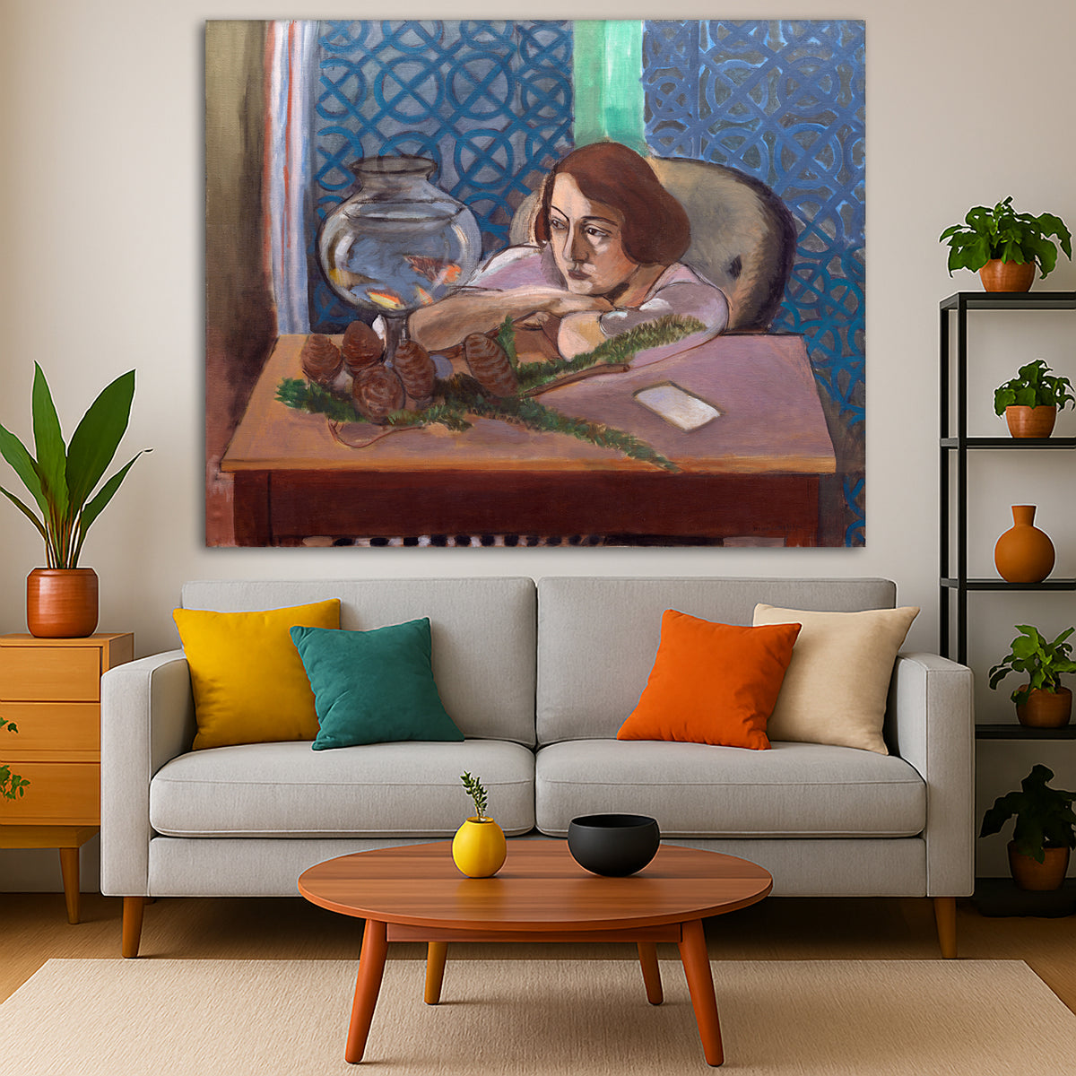Henri Matisse - Aquarium Giclée canvas print displayed in a modern living room interior