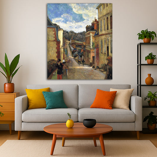 Paul Gauguin - Rue Jouvenet in Rouen Giclée canvas print displayed in a modern living room interior
