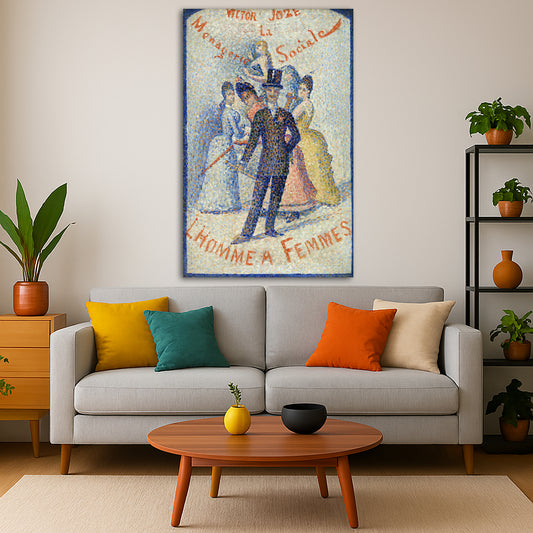Georges Seurat - L'Homme à femmes Giclée canvas print displayed in a modern living room interior