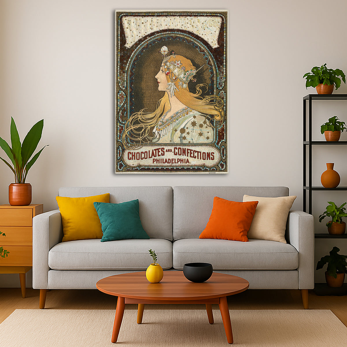 Alphonse Mucha - – Zodiac Giclée canvas print displayed in a modern living room interior