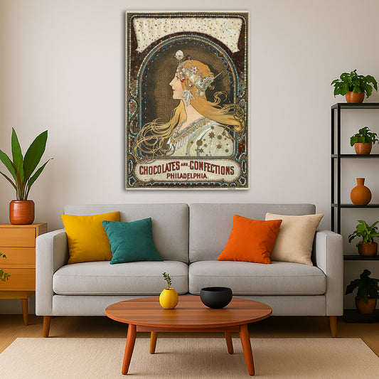 Alphonse Mucha - – Zodiac Giclée canvas print displayed in a modern living room interior