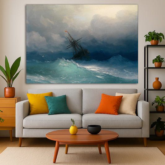 Ivan Aivazovsky - Stormy Sea Giclée canvas print displayed in a modern living room interior