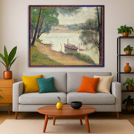 Georges Seurat - Gray Weather Giclée canvas print displayed in a modern living room interior