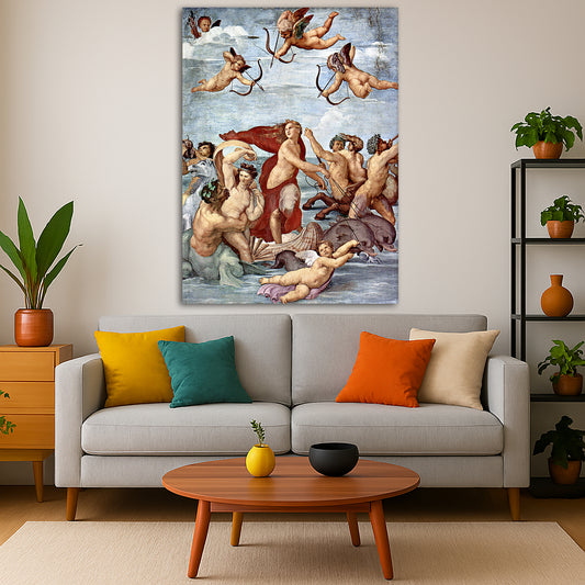 Raphael - Triumph of Galatea Giclée canvas print displayed in a modern living room interior