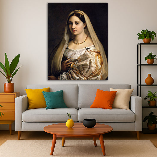 Raphael - Woman with a Veil Giclée canvas print displayed in a modern living room interior