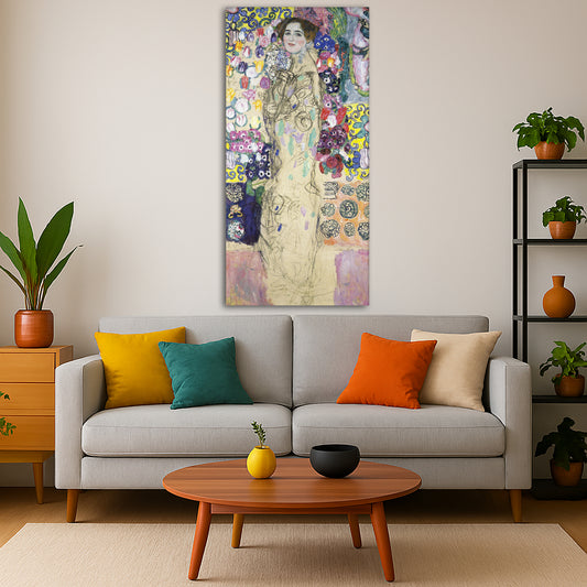 Gustav Klimt - Maria Munk Giclée canvas print displayed in a modern living room interior