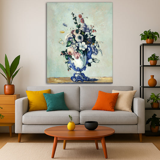 Paul Cézanne - Flowers in a Rococo Giclée canvas print displayed in a modern living room interior