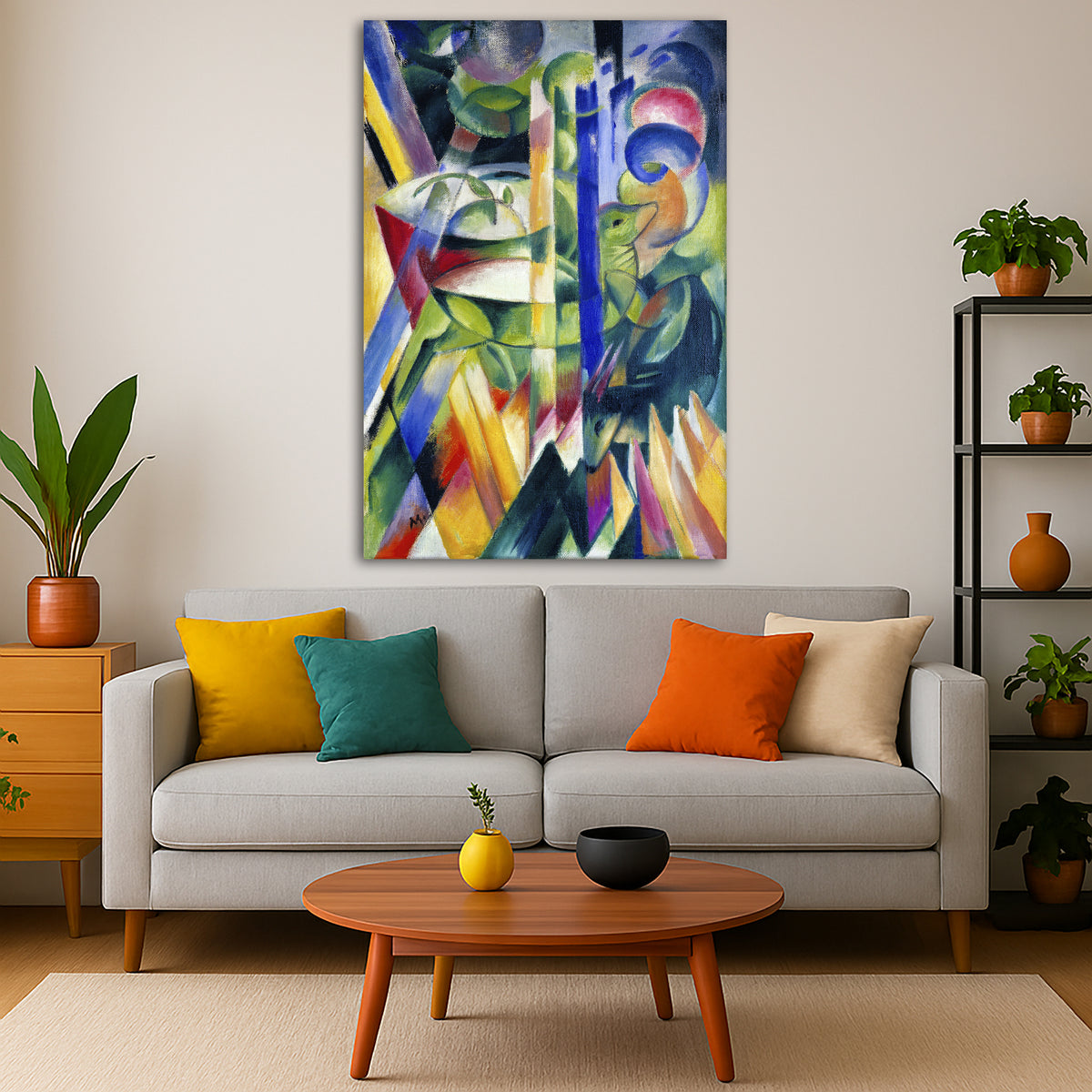 Franz Marc - Little Mountain Goats Giclée canvas print displayed in a modern living room interior