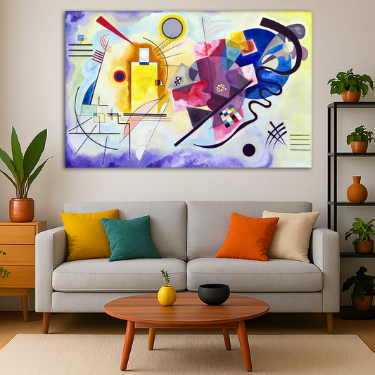 Wassily Kandinsky - Yellow Red Blue Giclée canvas print displayed in a modern living room interior