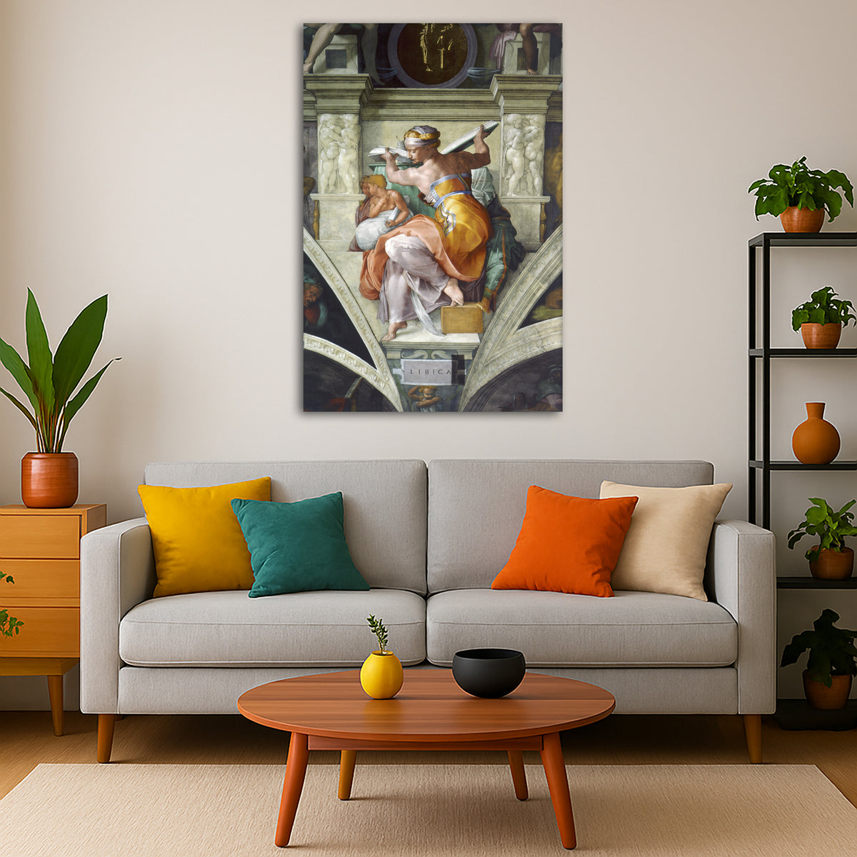 Michelangelo - Libyan Sibyl Giclée canvas print displayed in a modern living room interior