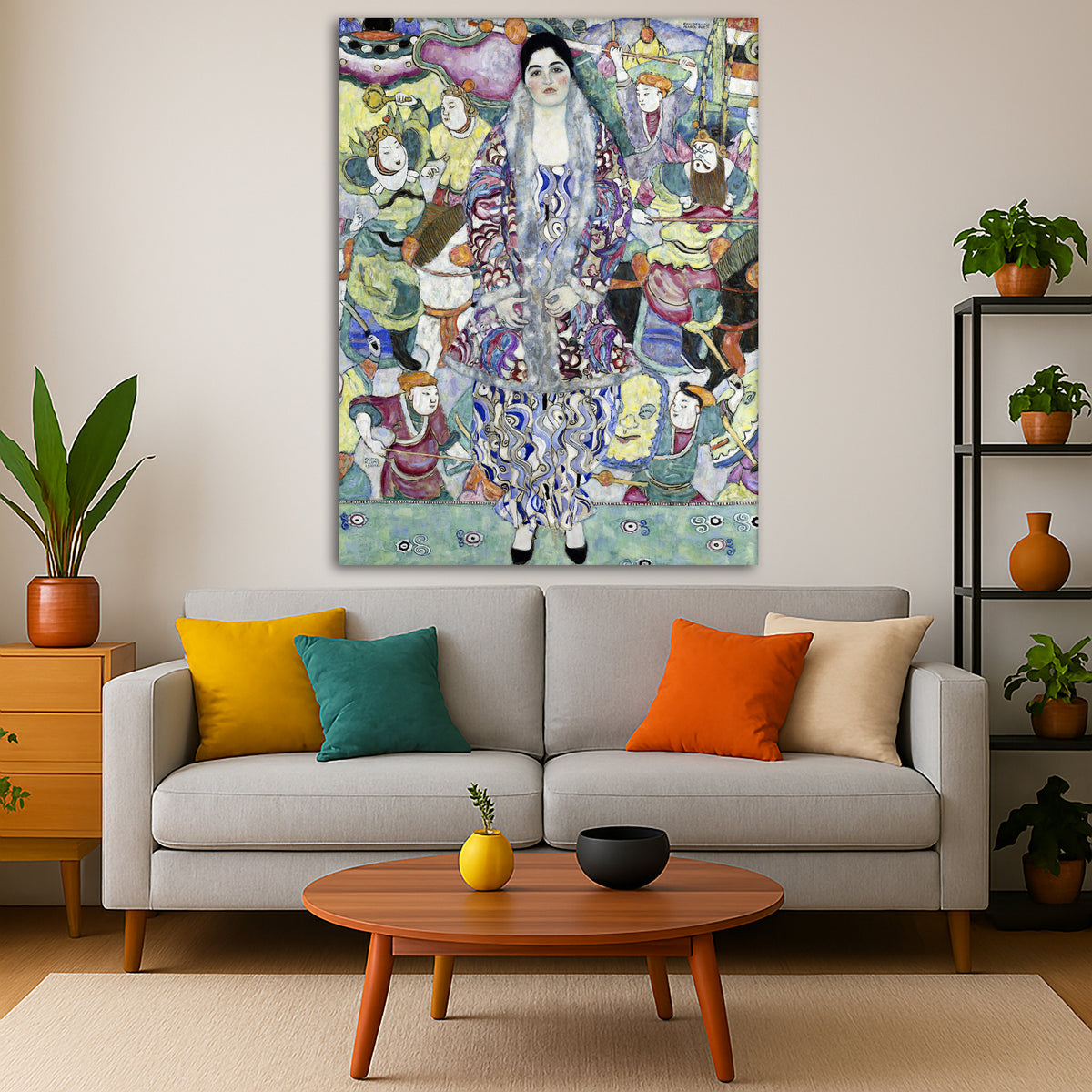 Gustav Klimt - Friederike Beer Giclée canvas print displayed in a modern living room interior