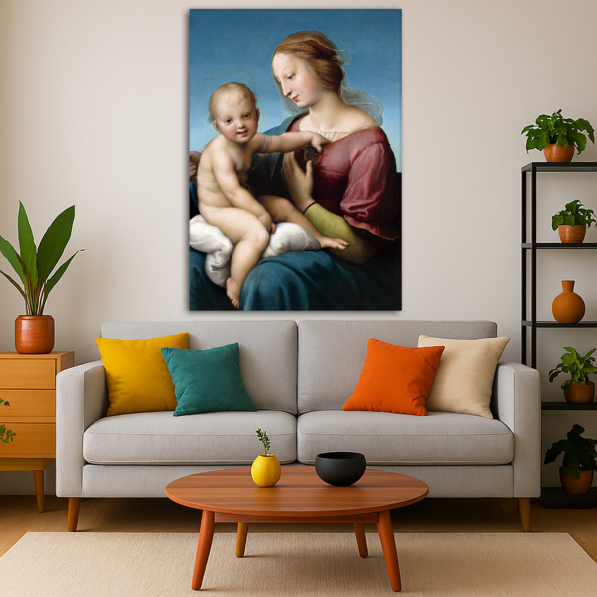 Raphael - Cowper Madonna Giclée canvas print displayed in a modern living room interior