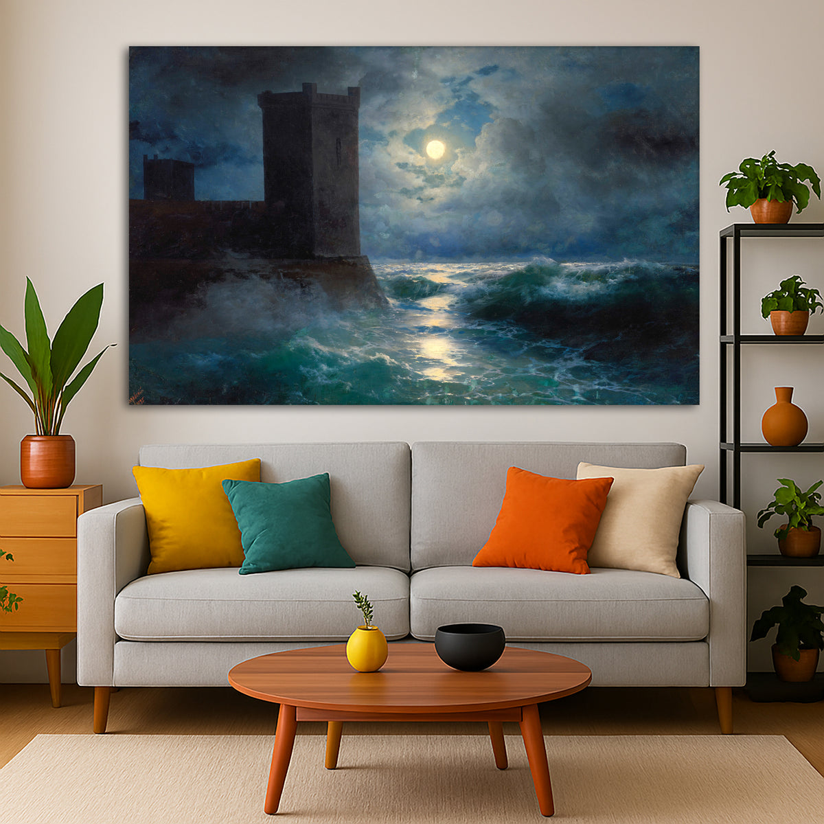 Ivan Aivazovsky - Black Sea Giclée canvas print displayed in a modern living room interior