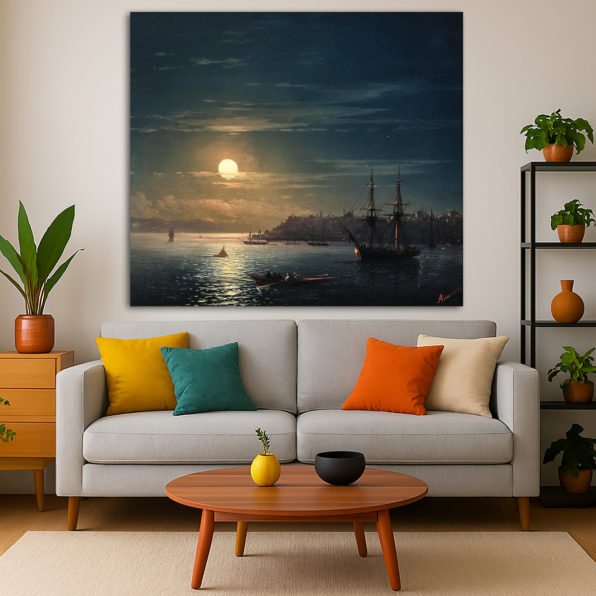 Ivan Aivazovsky - Constantinople Istanbul Giclée canvas print displayed in a modern living room interior