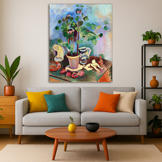 Henri Matisse - Geranium Giclée canvas print displayed in a modern living room interior