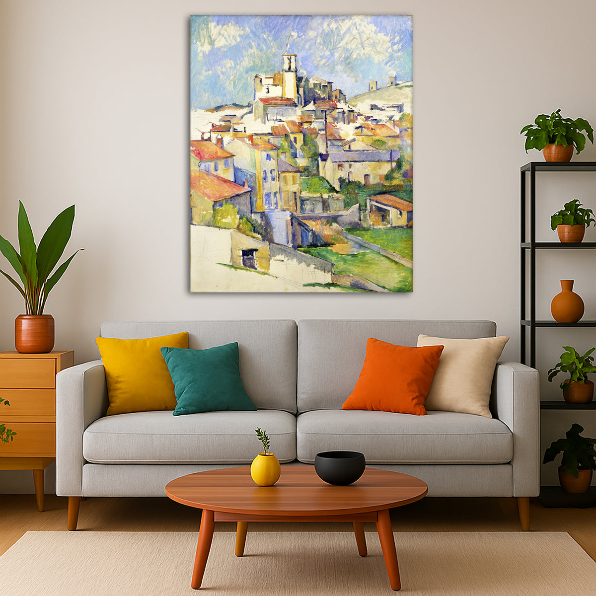 Paul Cézanne - Gardanne Town Giclée canvas print displayed in a modern living room interior