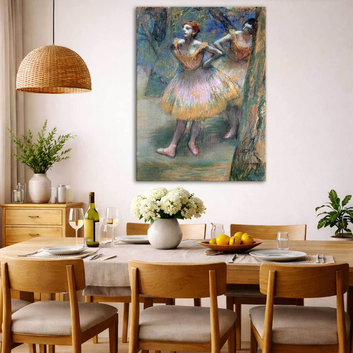 Edgar Degas - Two Dancers 1874 Giclée canvas wall art displayed in a dining room interior