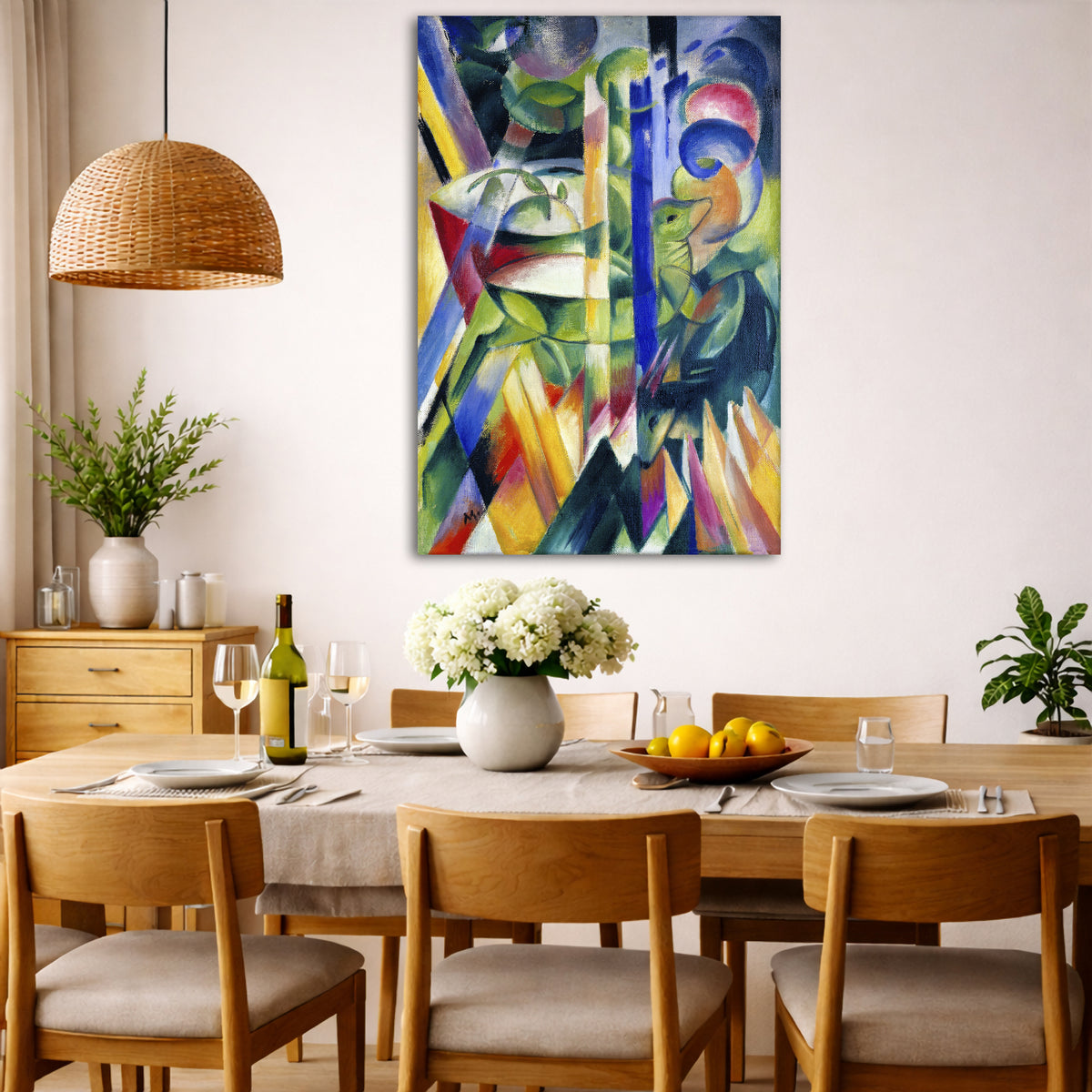 Franz Marc - Little Mountain Goats Giclée canvas wall art displayed in a dining room interior