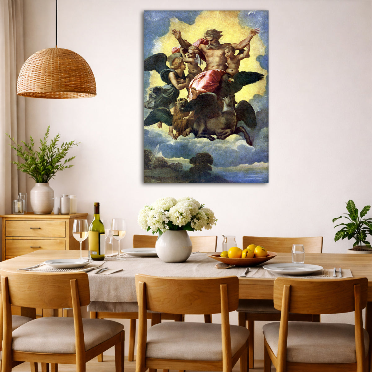 Raphael - Vision of Ezekiel Giclée canvas wall art displayed in a dining room interior