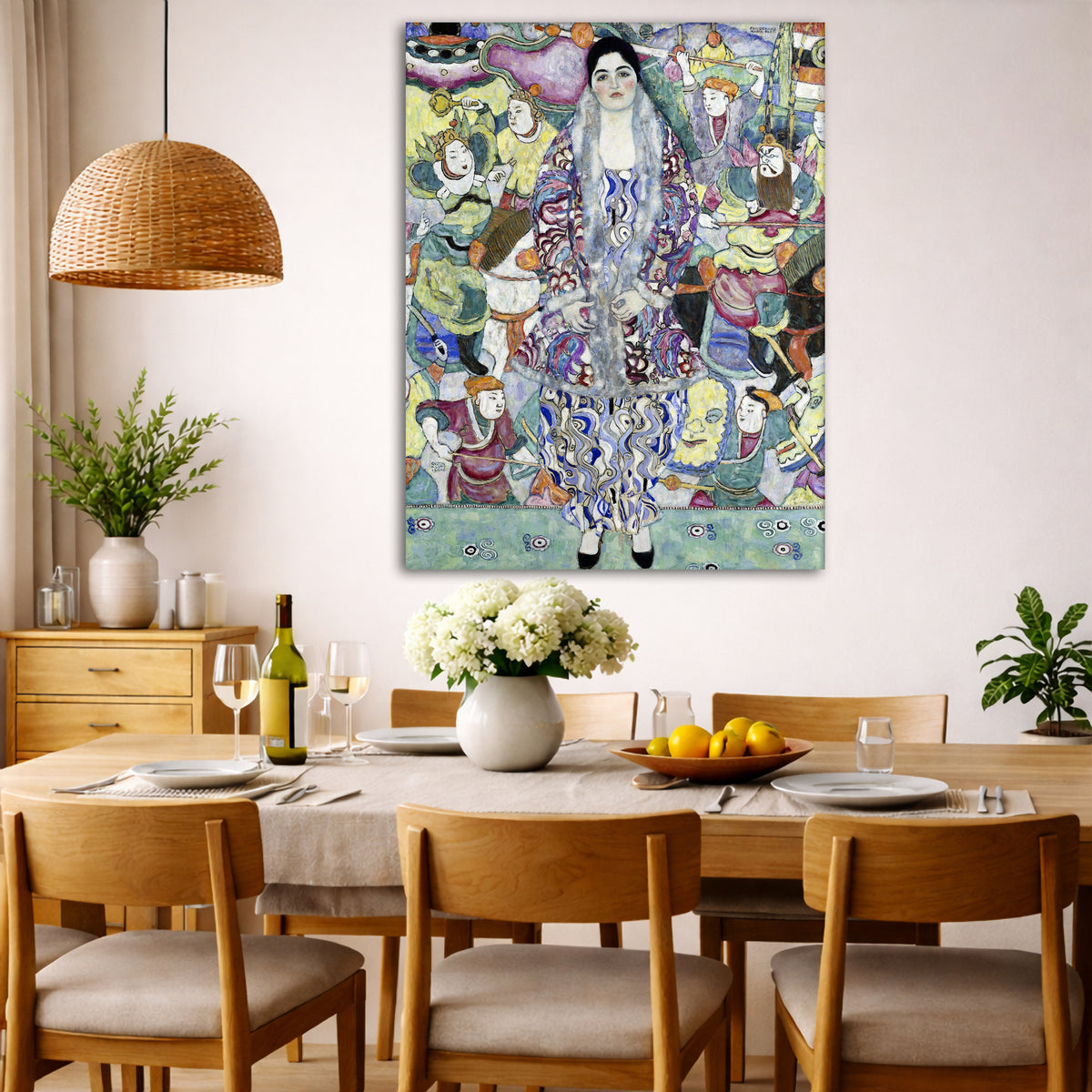 Gustav Klimt - Friederike Beer Giclée canvas wall art displayed in a dining room interior