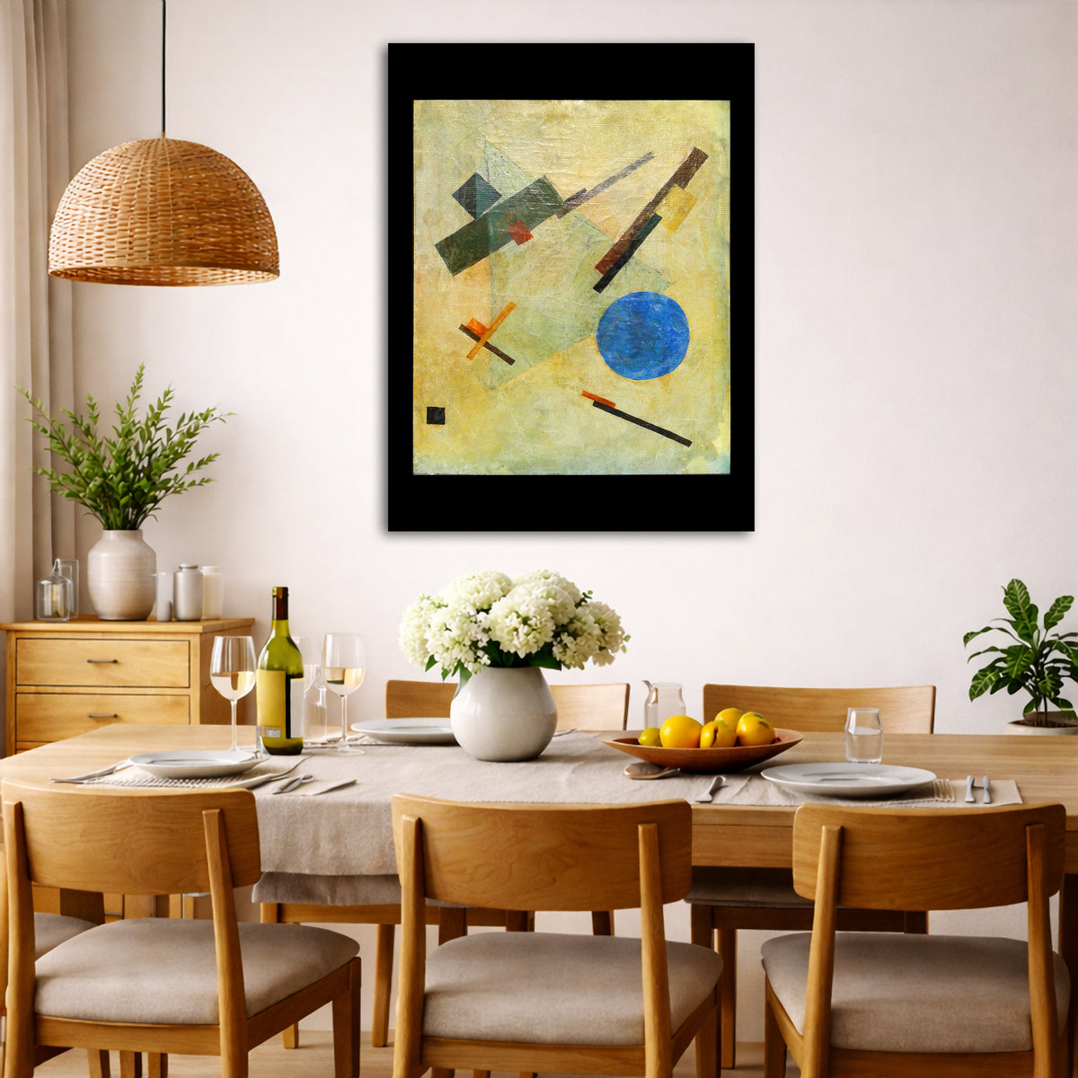 Kazimir Malevich - Suprematist Composition 1916 Giclée canvas wall art displayed in a dining room interior