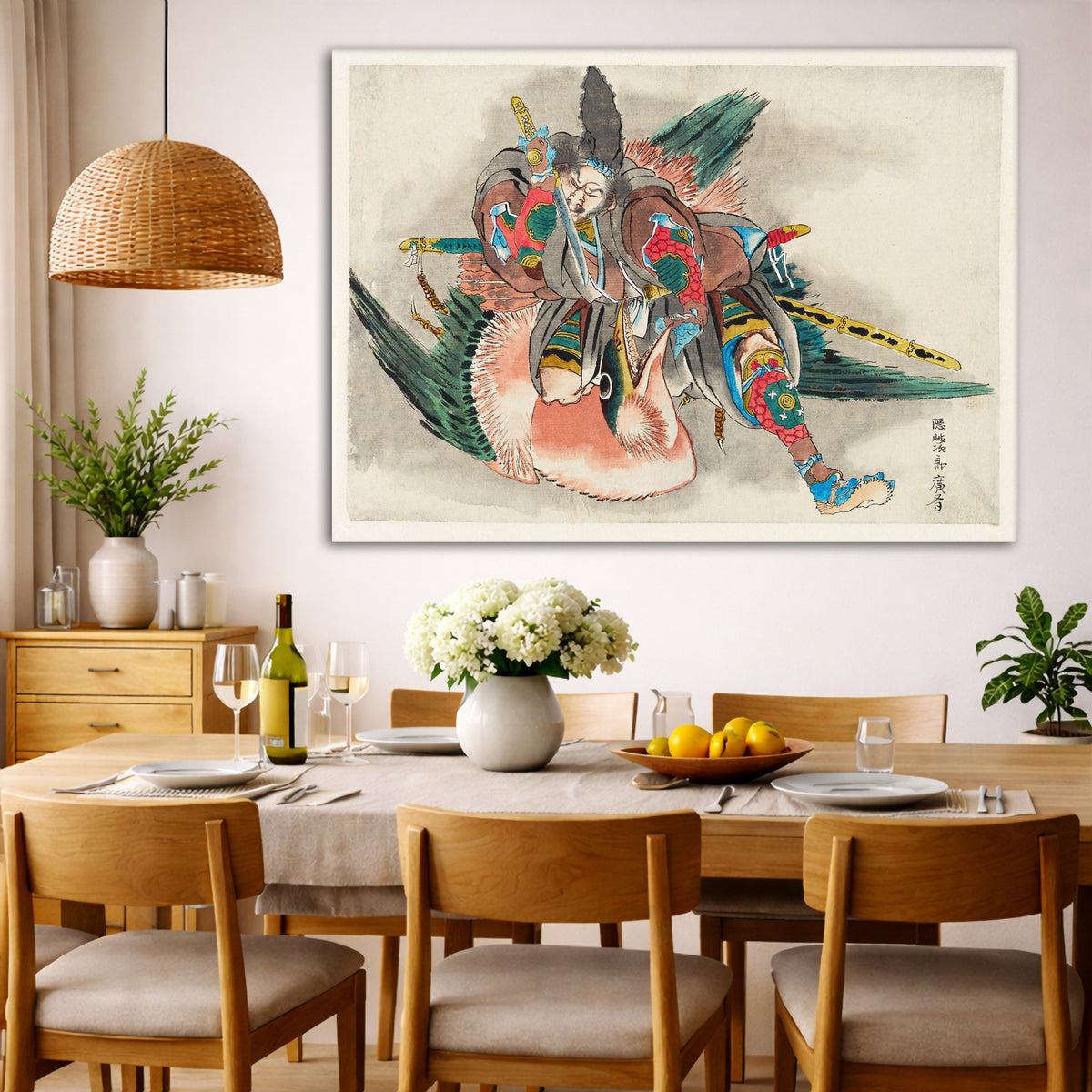 Katsushika Hokusai - Okijiro Hironari Giclée canvas wall art displayed in a dining room interior