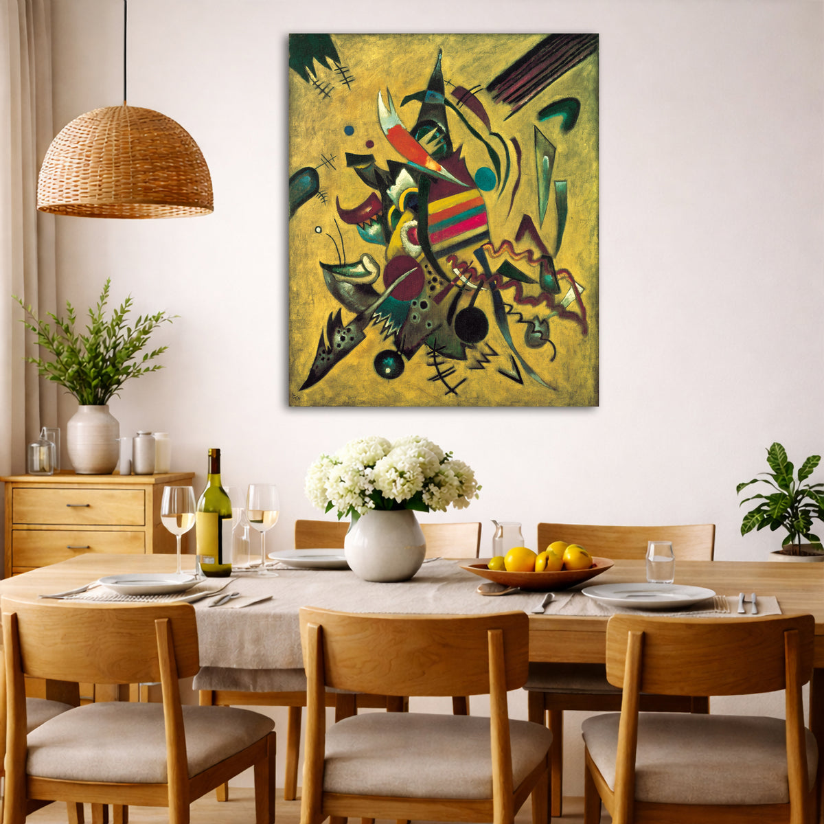 Wassily Kandinsky - Points Giclée canvas wall art displayed in a dining room interior