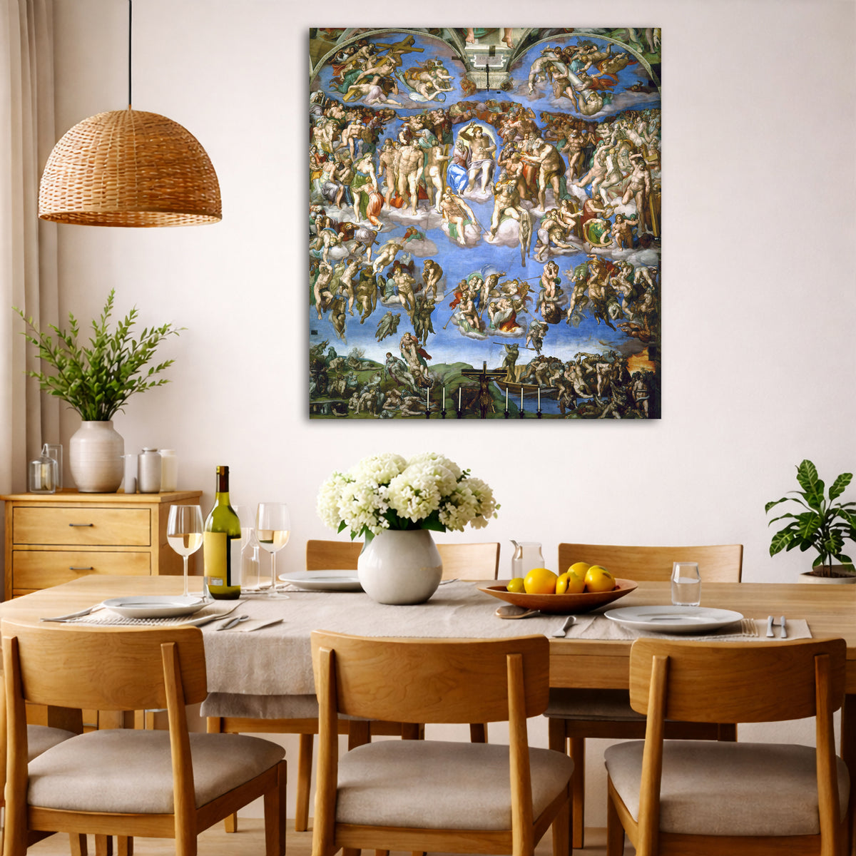 Michelangelo - Last Judgment Giclée canvas wall art displayed in a dining room interior