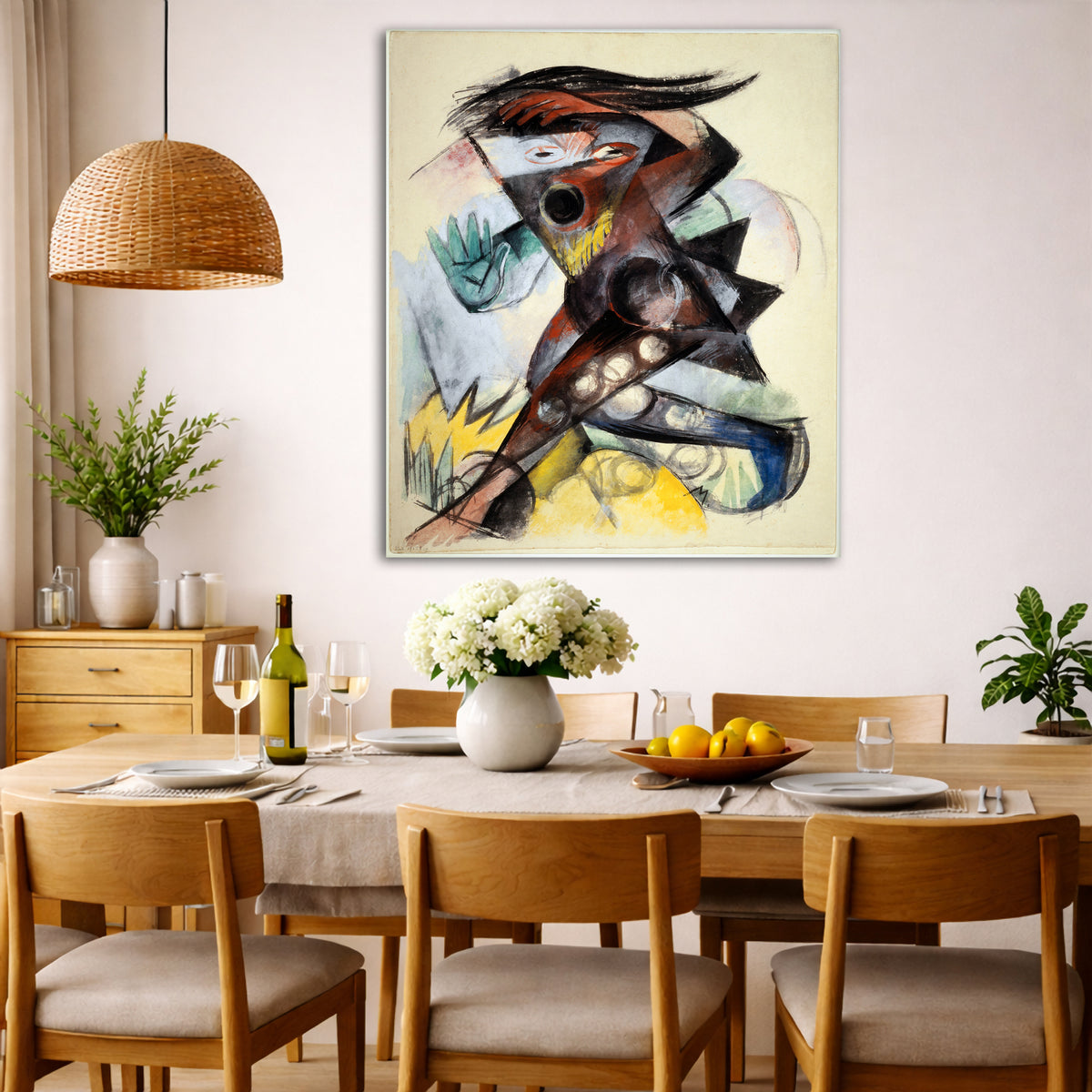 Franz Marc - Caliban The Tempest Giclée canvas wall art displayed in a dining room interior