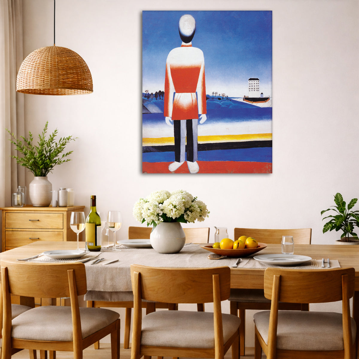Kazimir Malevich - Man in Suprematist Giclée canvas wall art displayed in a dining room interior