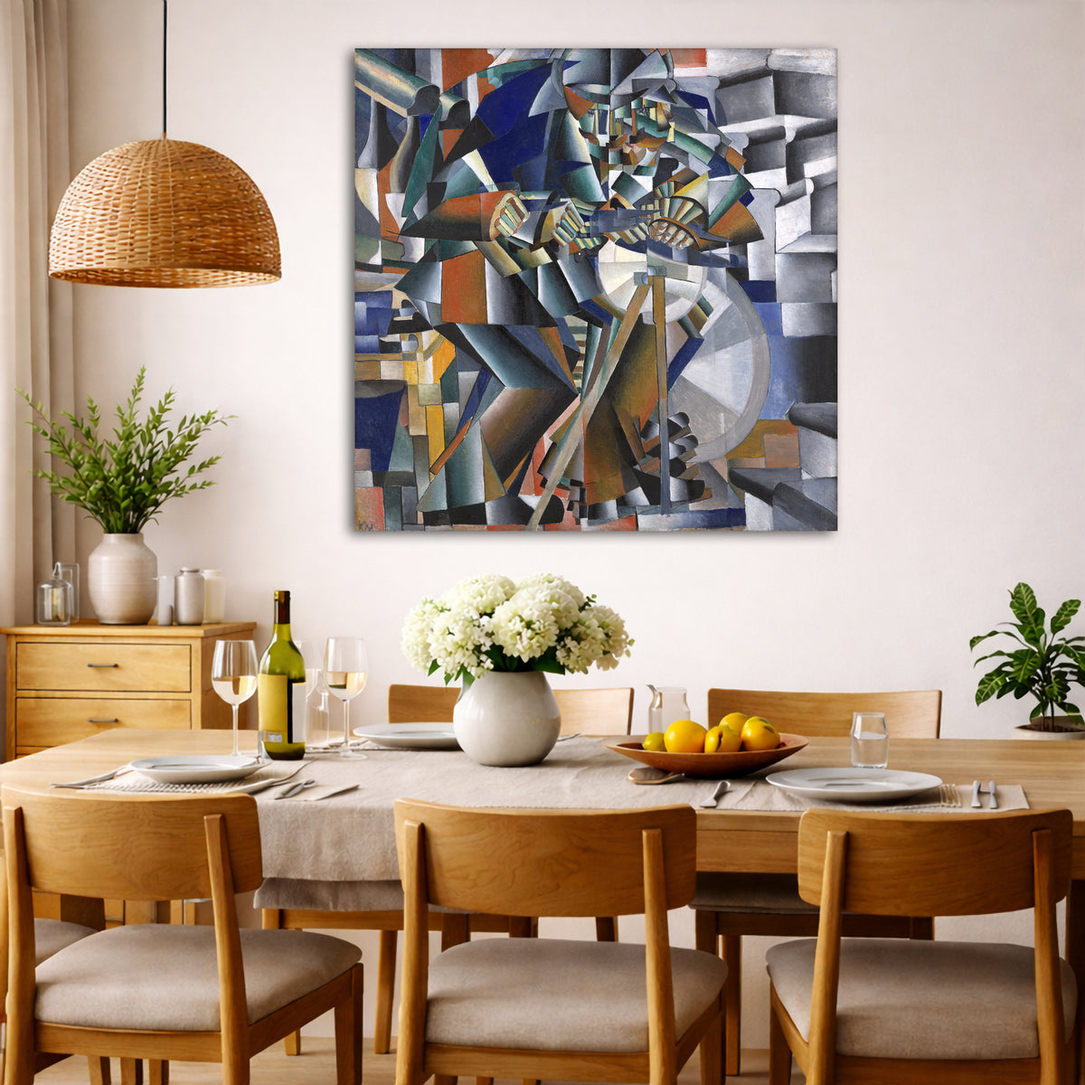 Kazimir Malevich - The Knife Grinder Giclée canvas wall art displayed in a dining room interior