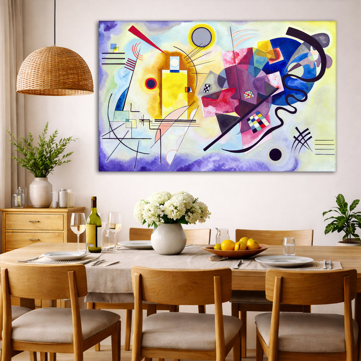 Wassily Kandinsky - Yellow Red Blue Giclée canvas wall art displayed in a dining room interior