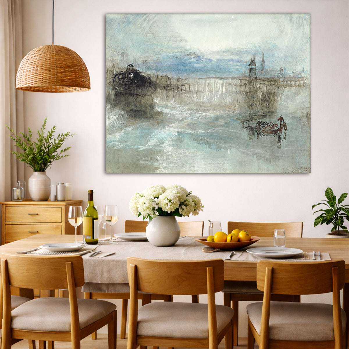 William Turner - The Lake of Lucerne Giclée canvas wall art displayed in a dining room interior