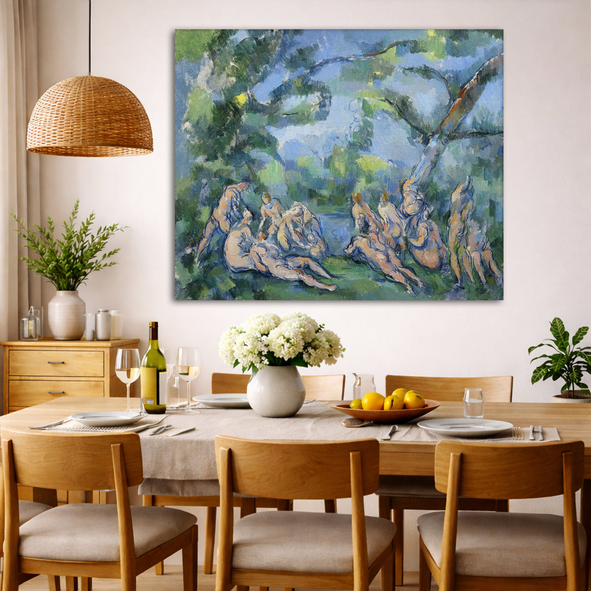 Paul Cézanne - The Bathers Giclée canvas wall art displayed in a dining room interior