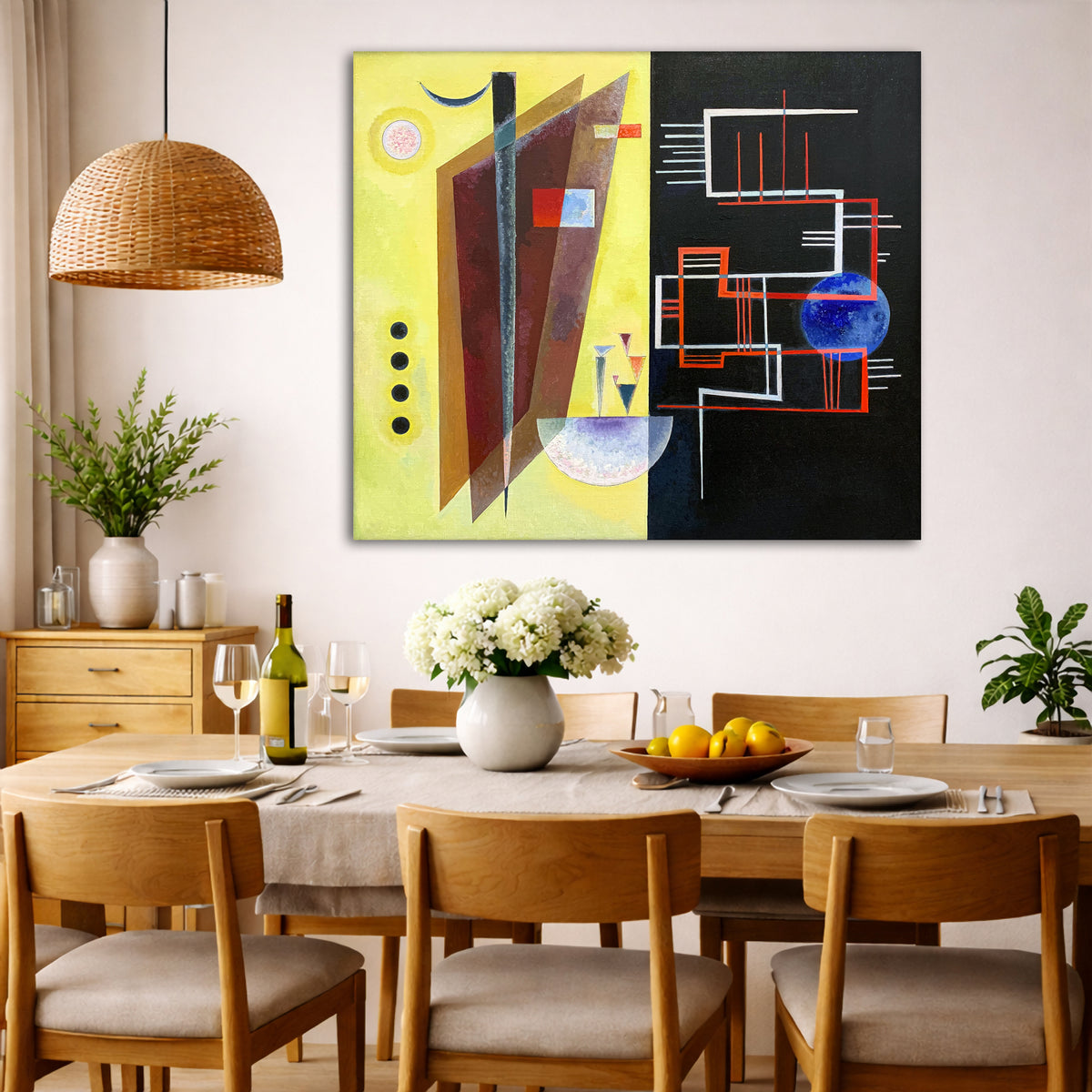 Wassily Kandinsky - Inner Alliance Giclée canvas wall art displayed in a dining room interior