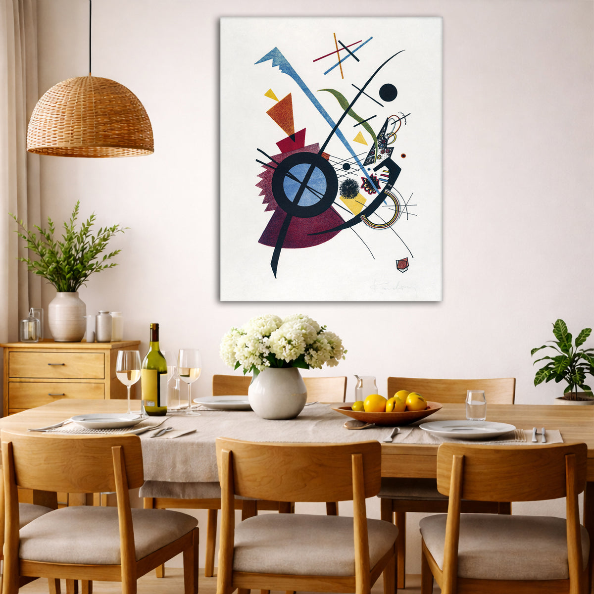 Wassily Kandinsky - Violet Giclée canvas wall art displayed in a dining room interior
