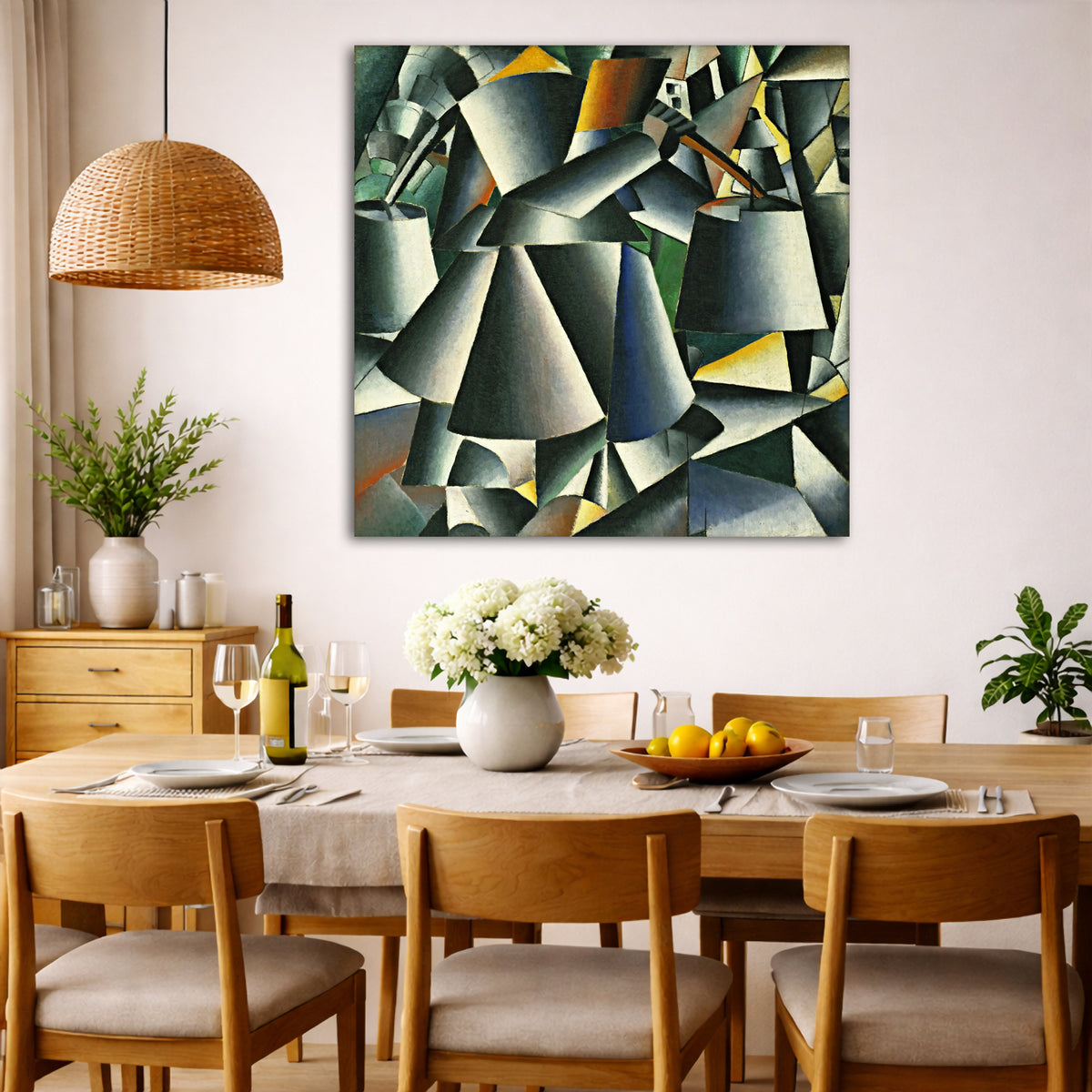 Kazimir Malevich - Woman with Pails Giclée canvas wall art displayed in a dining room interior