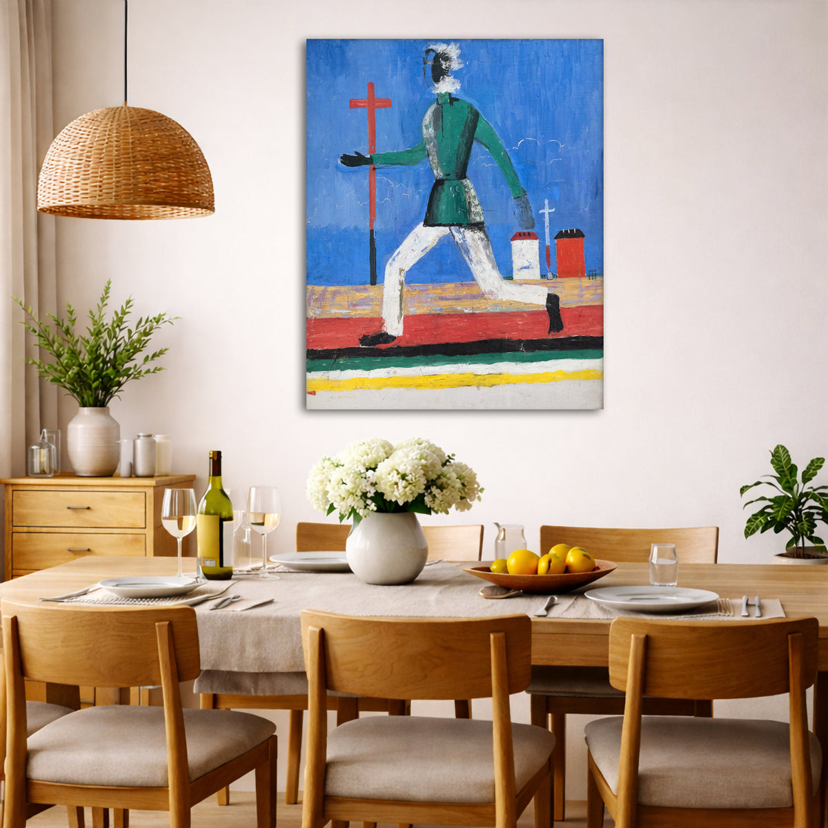 Kazimir Malevich - Running Man Giclée canvas wall art displayed in a dining room interior