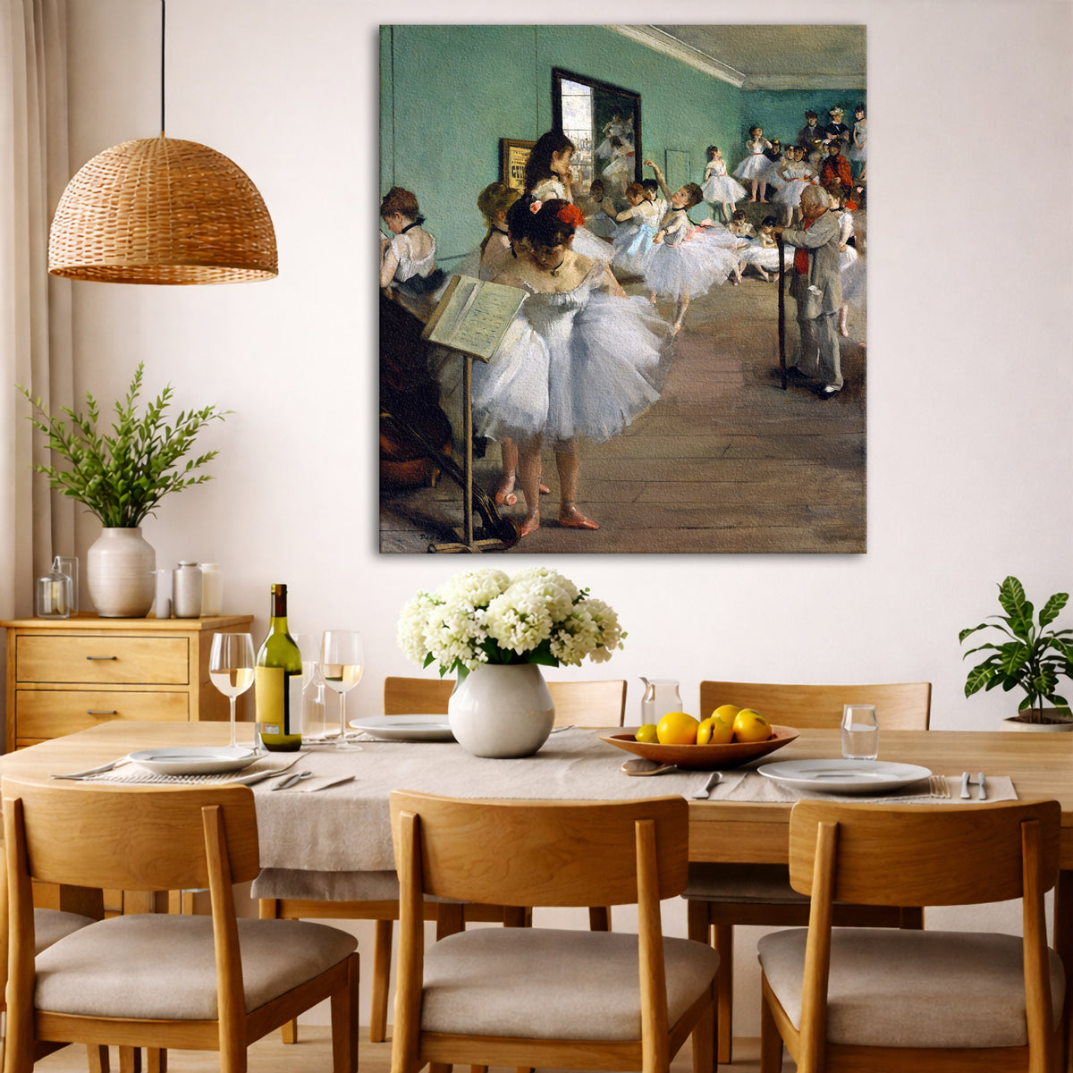 Edgar Degas - The Ballet Class Giclée canvas wall art displayed in a dining room interior