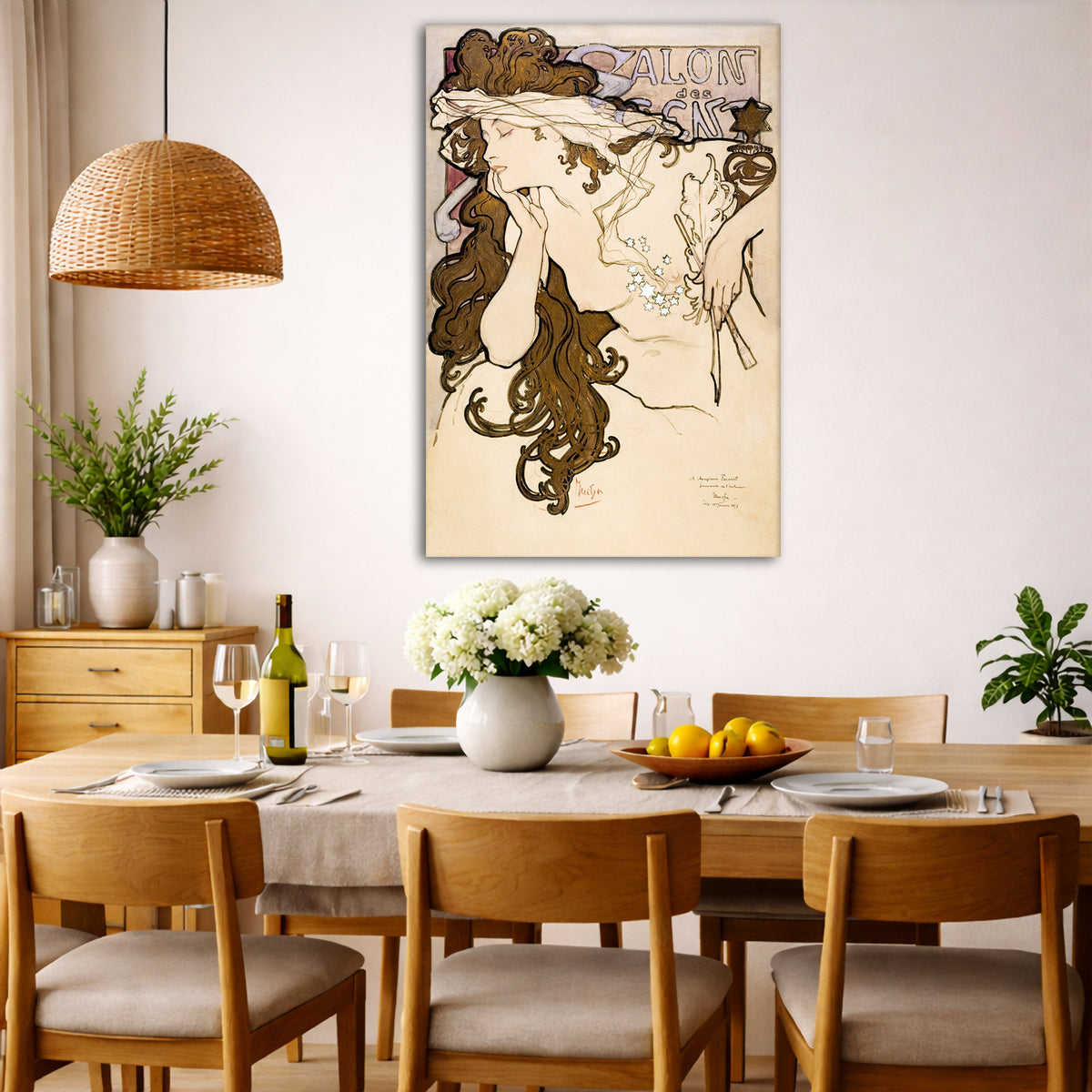 Alphonse Mucha - – Salon des Cent Giclée canvas wall art displayed in a dining room interior