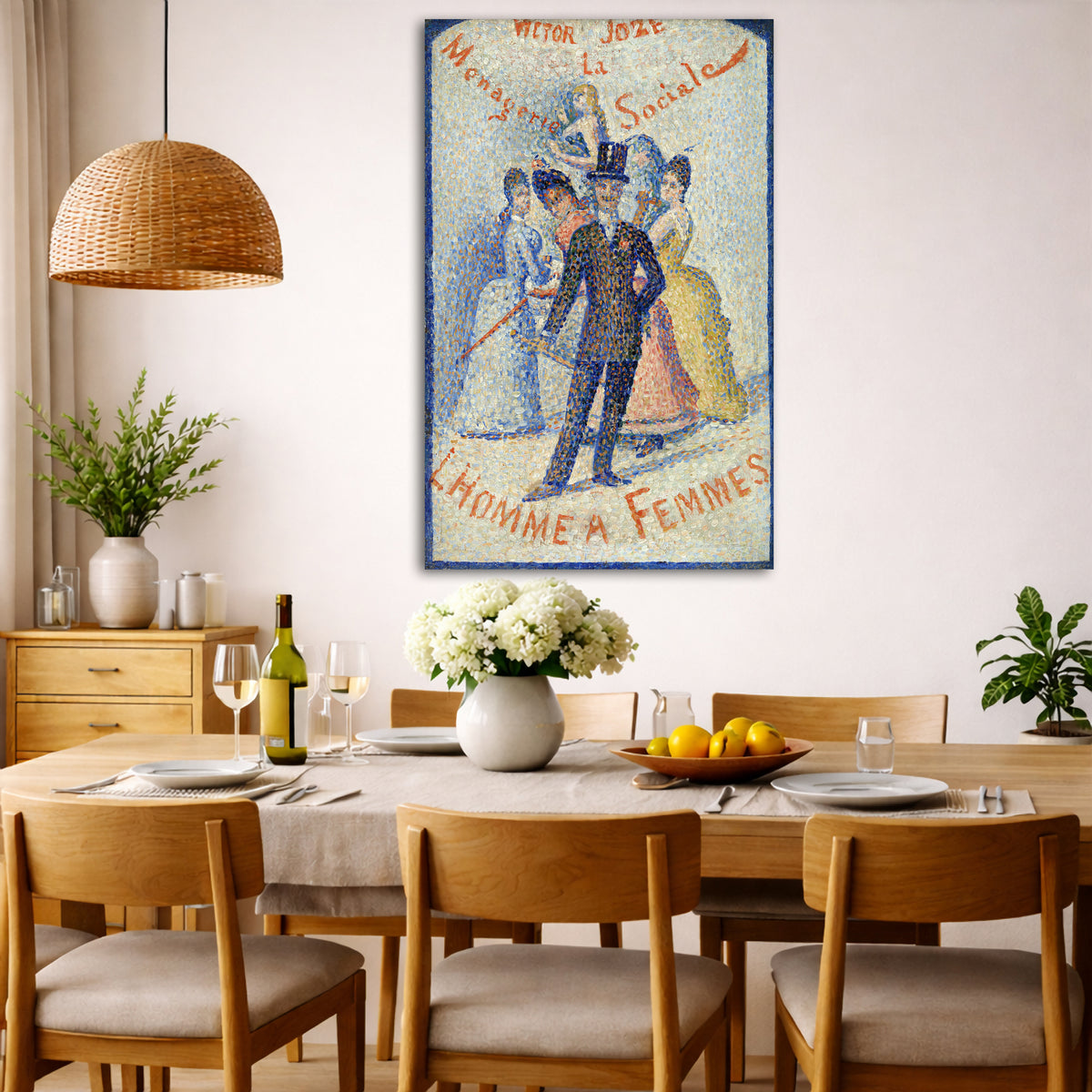 Georges Seurat - L'Homme à femmes Giclée canvas wall art displayed in a dining room interior