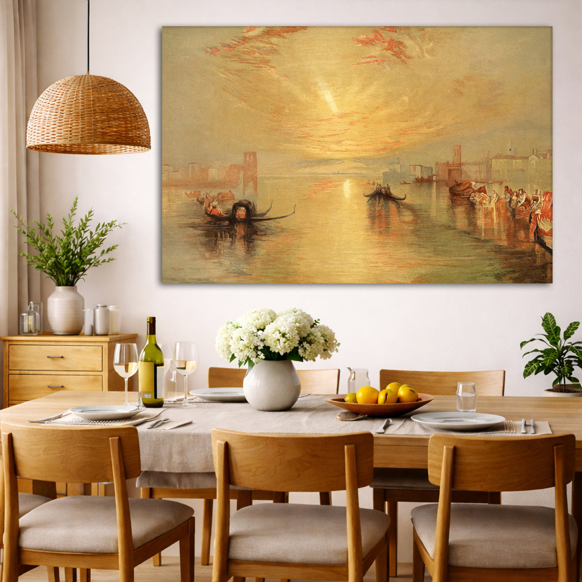 William Turner - Approach to Venice Giclée canvas wall art displayed in a dining room interior